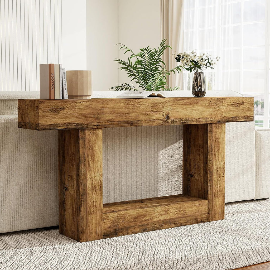 Spaco 63'' Long Console Table,2 Tier Farmhouse Entryway Table Sofa Table with Storage,Wood Behind Couch Table for Living Room, Hallway,Foyer