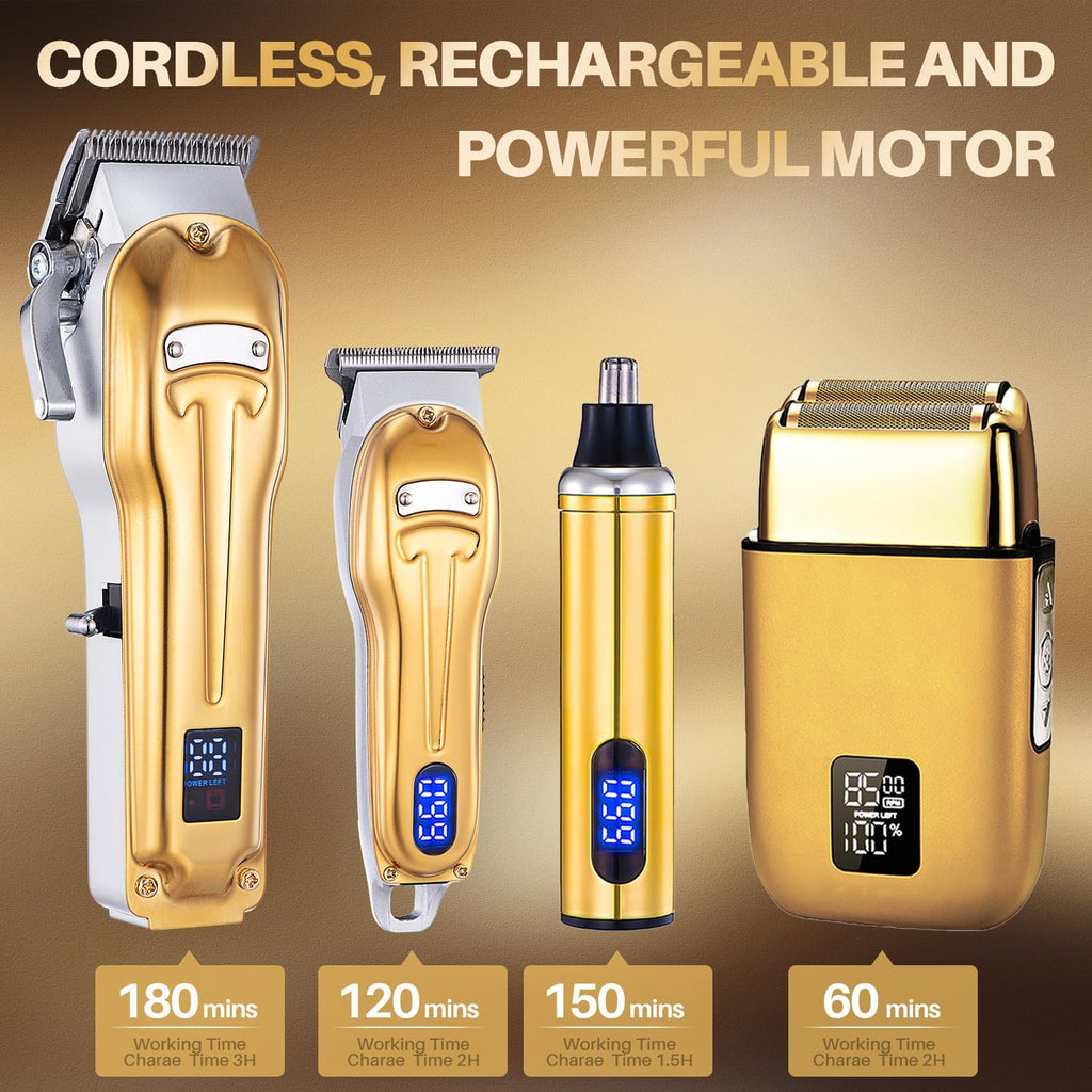 Roziapro Professional Hair Clippers for Men Zero Gapped T-Blade Trimmer Cordless Nose Hair Trimmer Electric Foil Shaver Rechargeable Hair Grooming Set with LED Display (Gold)