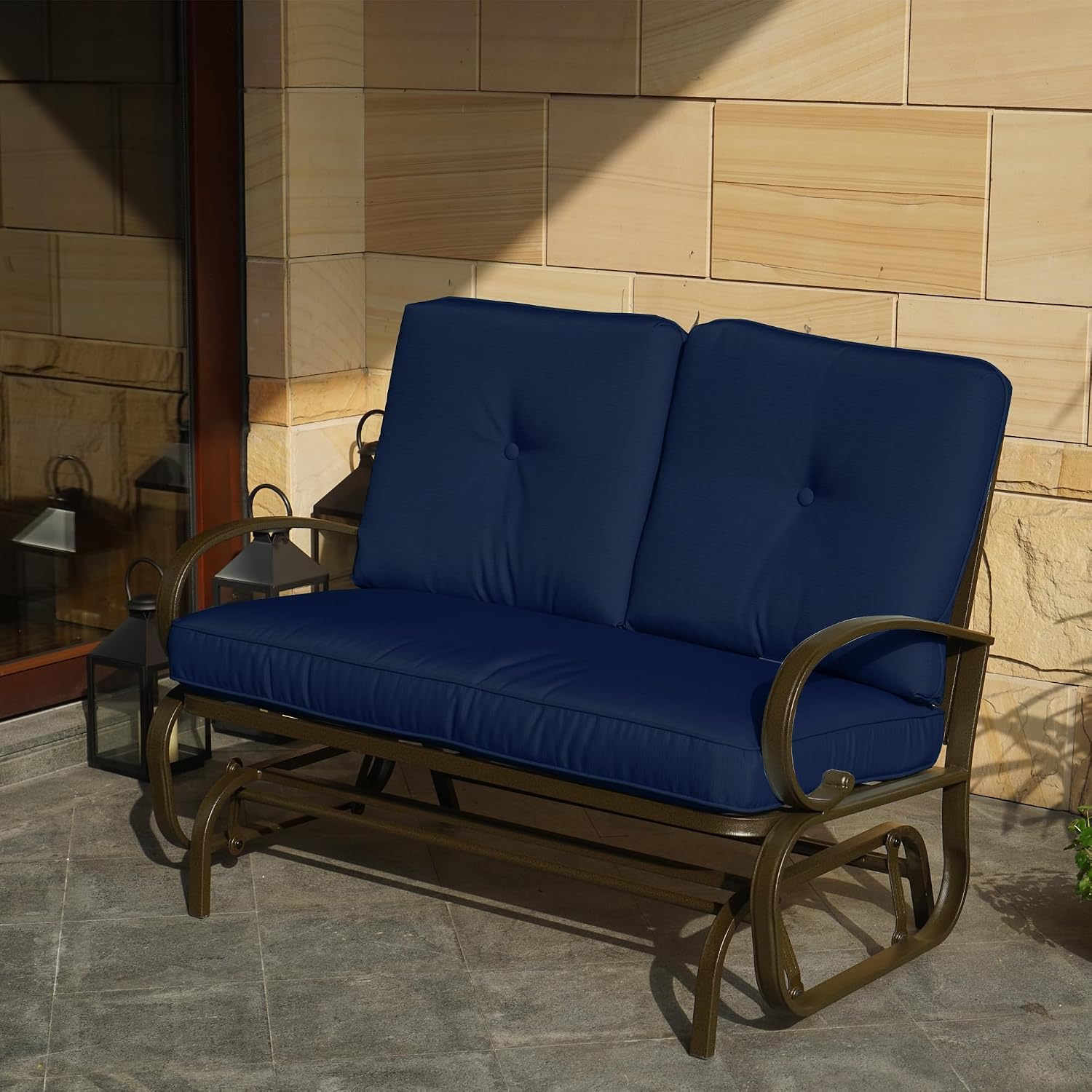 Kozyard Cozy Patio Glider Bench - Outdoor Rocking Loveseat with Sturdy Frame and Cushioned Seats for Patio, Yard - Rocker Swing with Outdoor Seating, Perfect for Porch Outdoo (NavyBlue)