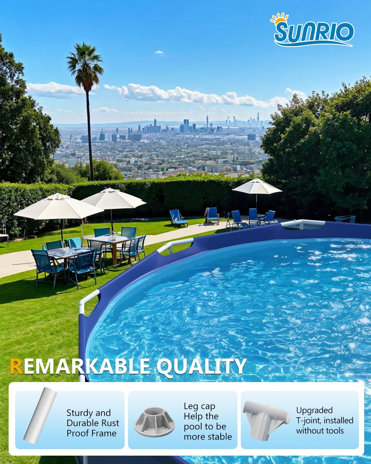 10'*30' Round Above Ground Swimming Pool for Kids and Adults Metal Frame Family Pool with 530 GPH Filter Pump Pool Cover and Ground Cover Capacity 1171 Gallon