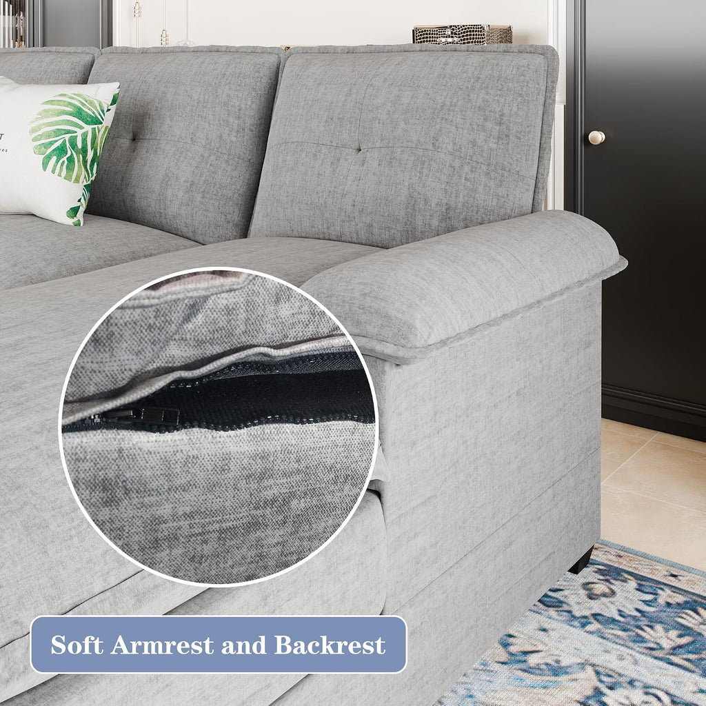 U Shaped Sectional Couches for Living Room,110' Modern Big Sofa Couch with Double Chaise,4 Seat Modular Sofa Couches with Thick Cushion & Soft Backrest