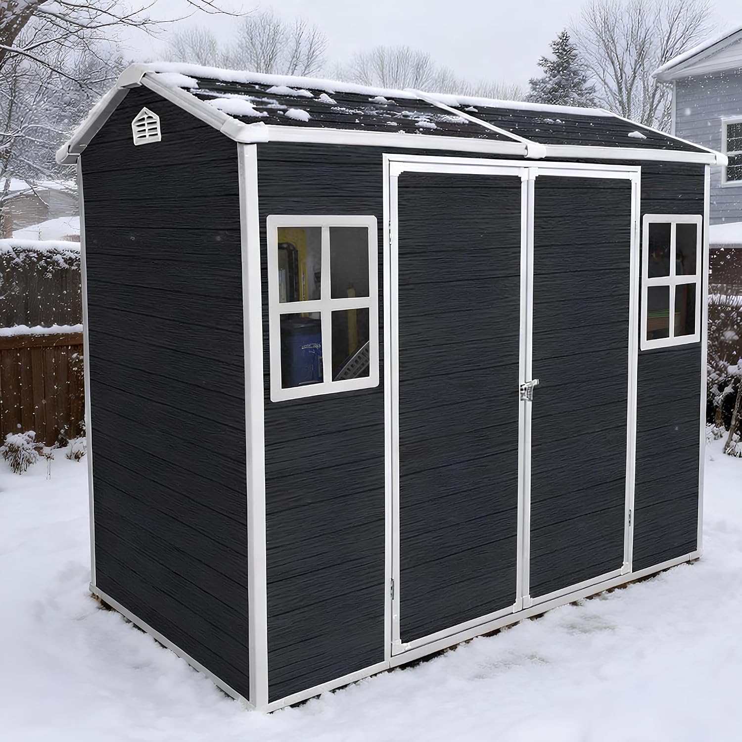 8x4 FT Resin Storage Sheds Outdoor with Floor Included, Plastic Sheds & Outdoor Storage Clearance with 2 Windows and Lockable Door, Backyard Storage Sheds for Bike, Garden Tools