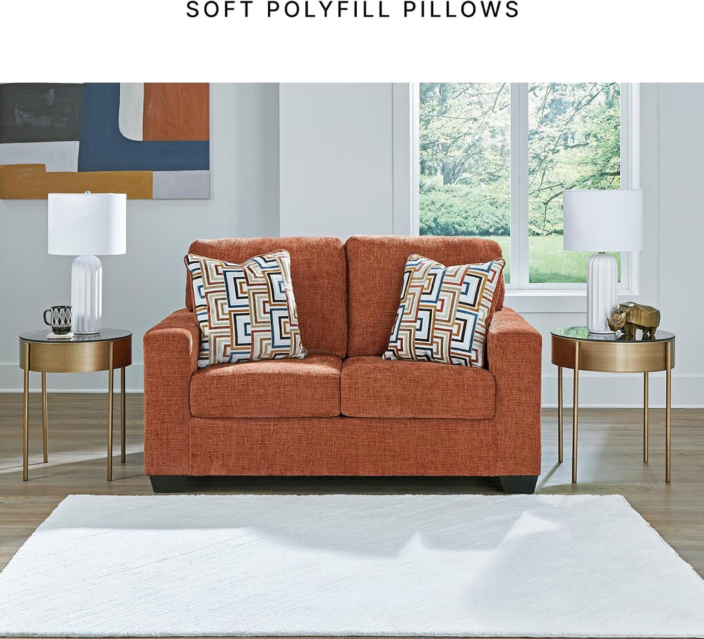 Signature Design by Ashley Aviemore Casual Loveseat with 2 Accent Pillows, Orange