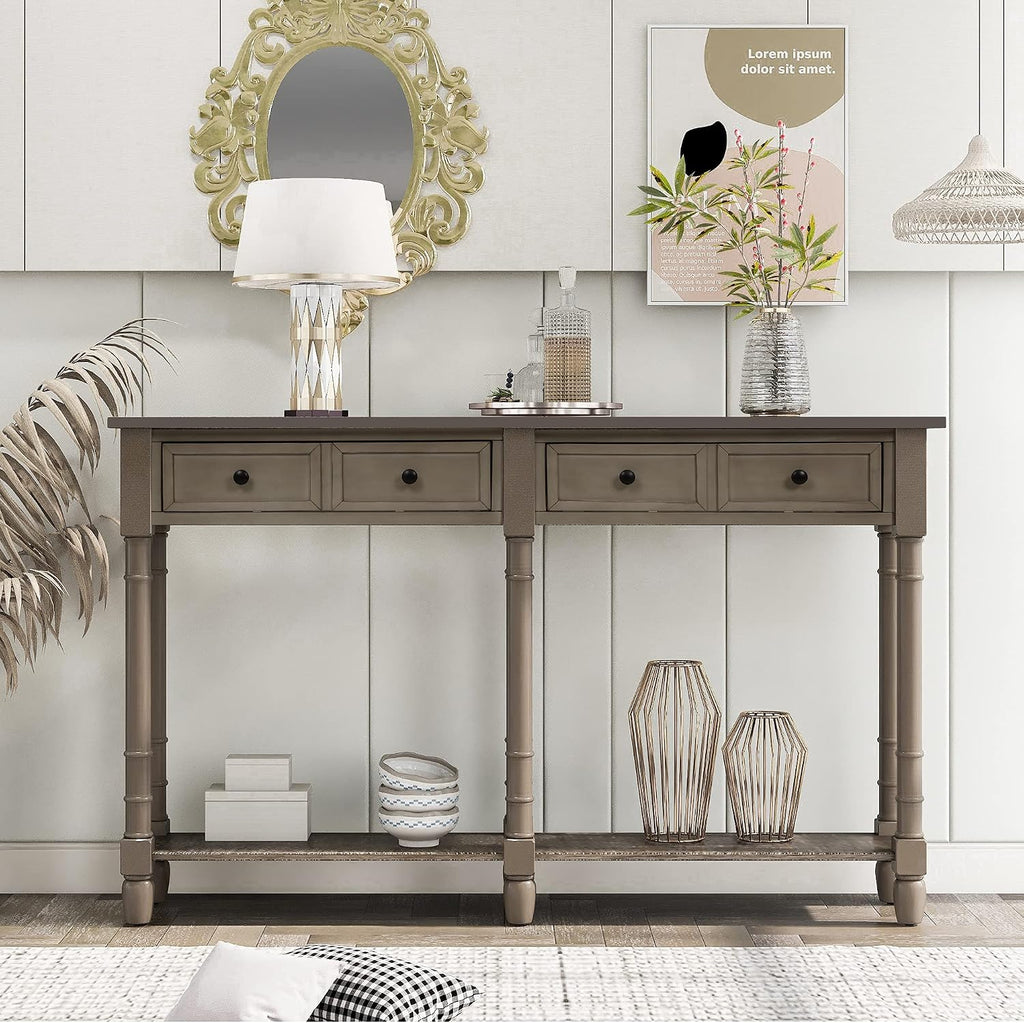 Merax Console Table Sofa Table with Two Storage Drawers and Bottom Shelf for Living Room, Entryway, Easy Assembly (Grey Wash)
