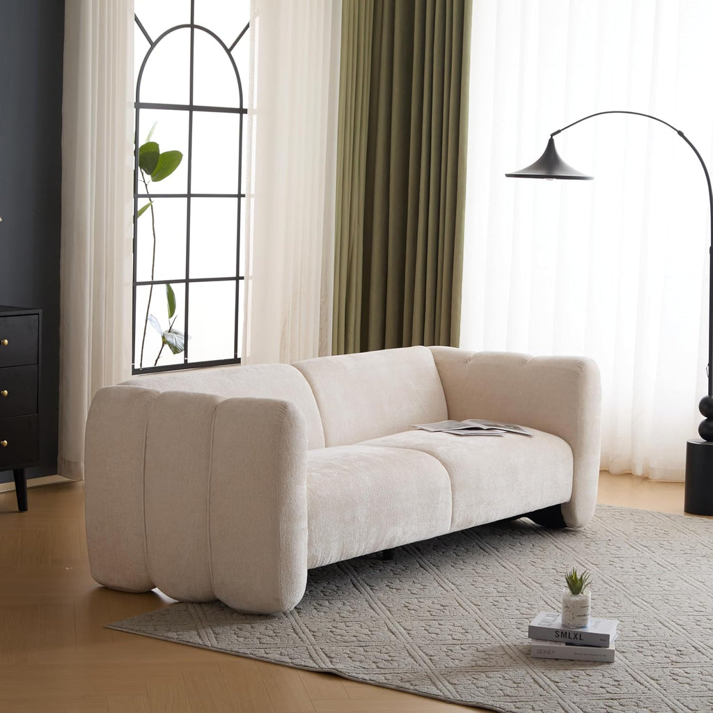 Christopher Knight Home Carine 83'' Sofa Couch, Cozy Boucle Fabric Upholstered 3-Seater Seating Sofa, Comfy Couches for Living Room and Office, Modern Oversized Loveseat, Curved Wave Design, Beige