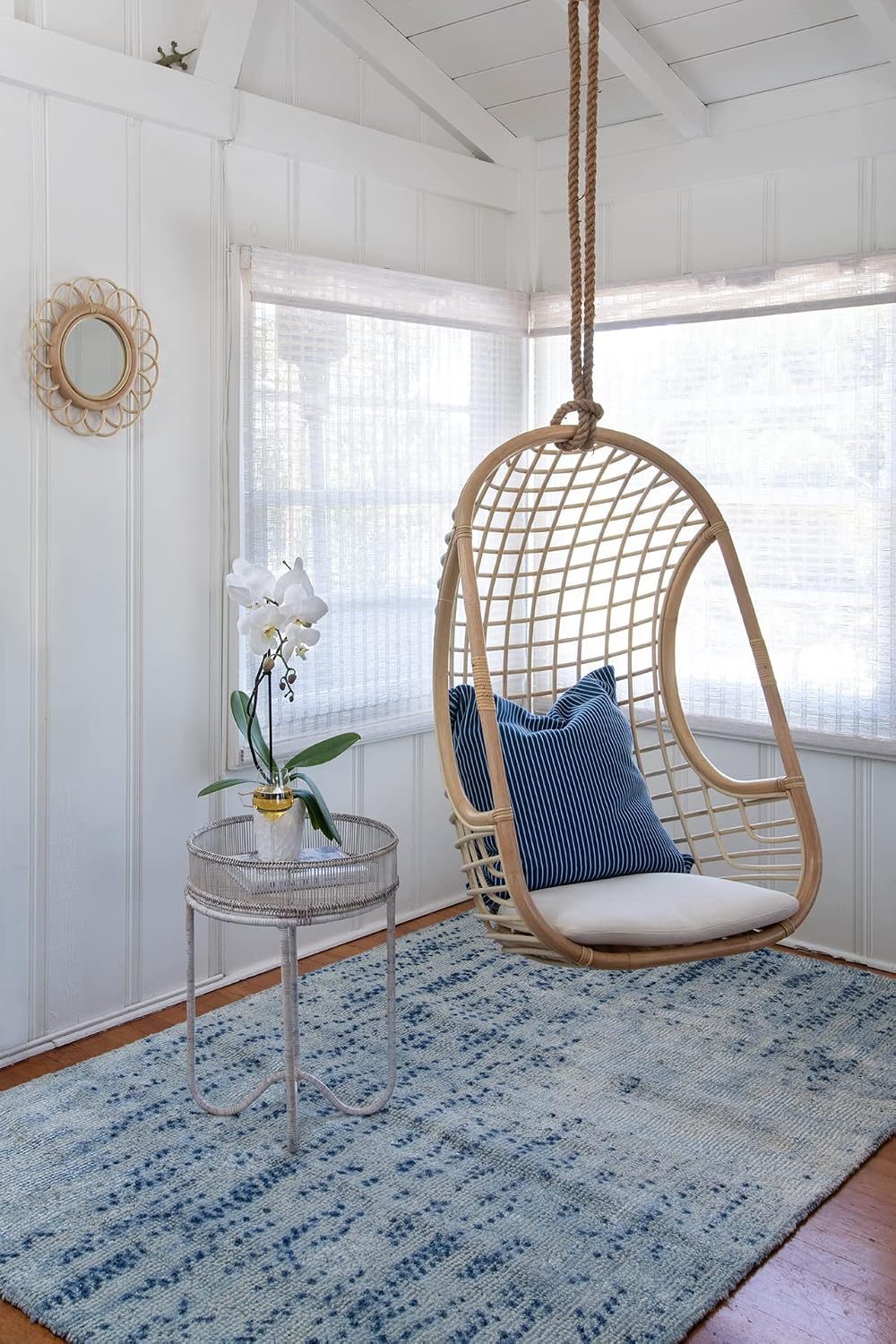 KOUBOO Grid Rattan Hanging Chair, Indoor Hanging Egg Chairs, Swings, Hammock Chairs with Stands for Patio, Bedroom, Adjustable Height Resistant, Natural