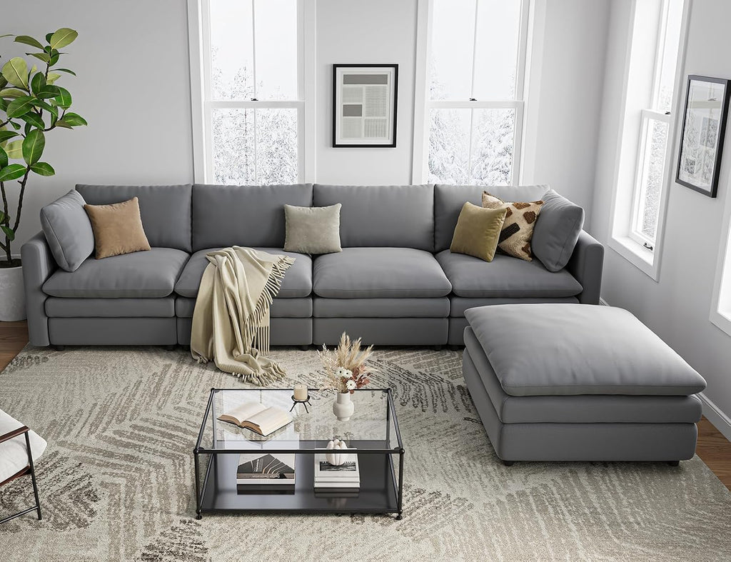 Sectional Couches for Living Room L Shaped Cloud Couch with Ottoman Deep Plush 5 Seats Sofa Modern Sofa for Apartment