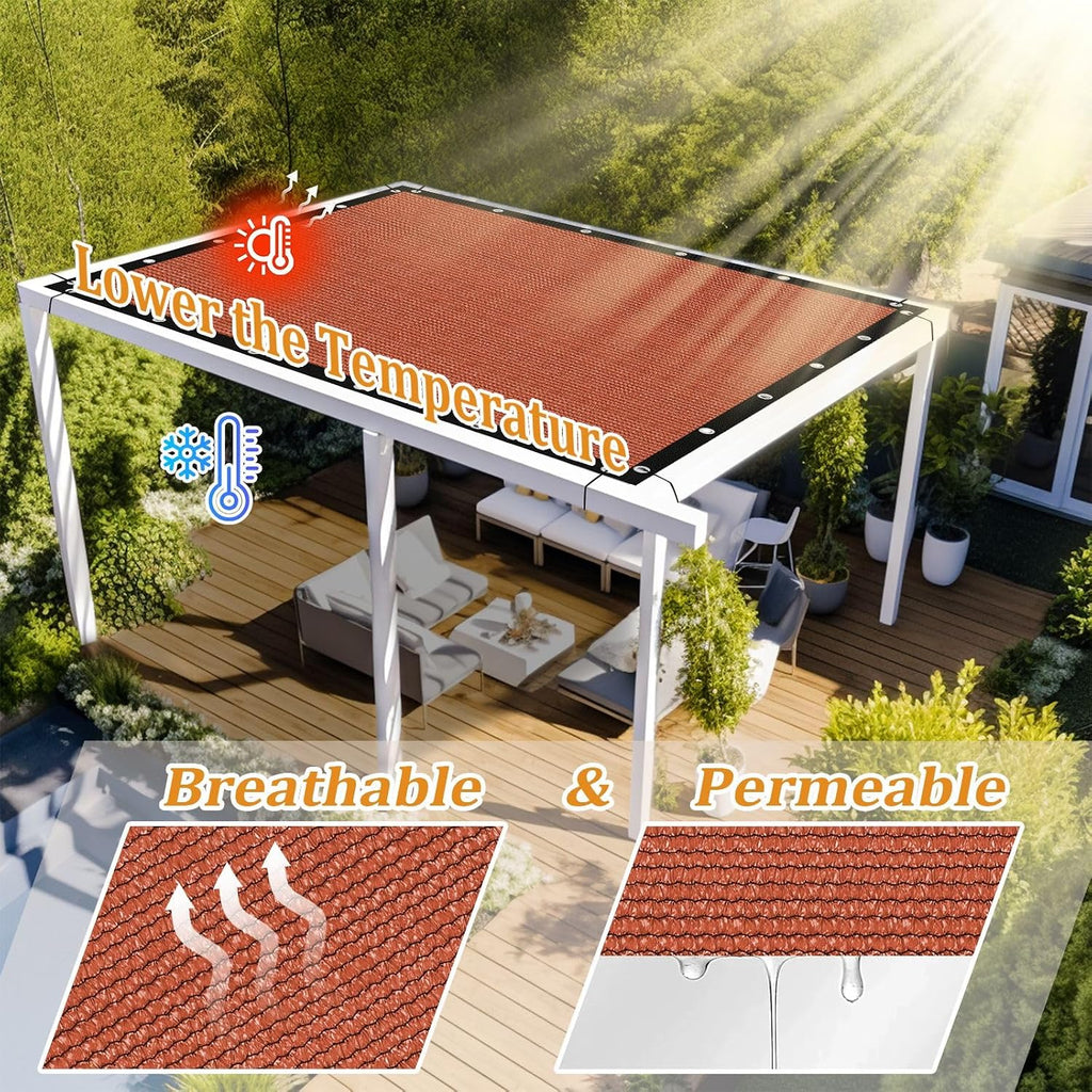 Shade&Beyond Customized Size 90% Sun Shade Cloth with Grommets, 8' X 14' Pergola Shade Cover Canopy, Mesh Tarp Sun Screens for Patio, Outdoor, Garden, Backyard GN05, Rust Red