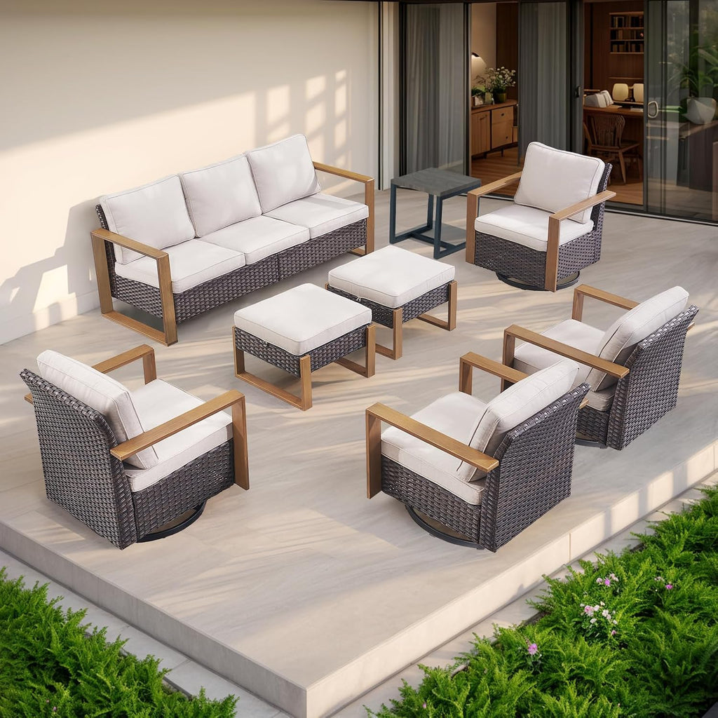 Rilyson Outdoor Couch Wicker Patio Sofa, Rattan Patio Furniture Sofa with Sturdy Frame,All-Weather PE Wicker,Wide Armrest,Deep Seating and Thick Cushions for Deck Porch Garden(Brown/Beige)