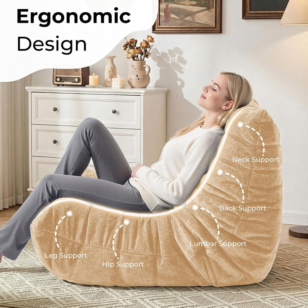 HABUTWAY Bean Bag Chair, Giant Bean Bag Chairs for Adults, Bean Bag Sofa with Filler Faux Fur, Memory Foam Bean Bag Couches Fireside Lazy Sofa for Living Room, Bedroom, Office (Khaki)