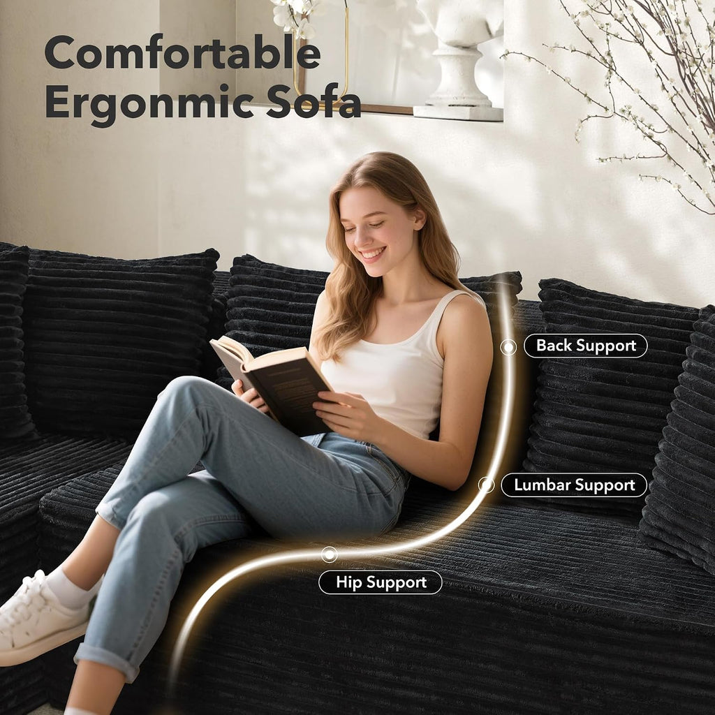 Modular Sectional Sofa Cloud Sectional Couch, 106' Comfy L Shaped Black Couches for Living Room,Oversized Sofa Sleeper with Deep Seat, No Assembly Required