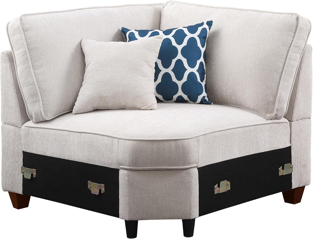 Ball & Cast 127' L-Shaped Sectional Couch with Movable Ottoman&6 Throw Pillow,7 Seat Chenille Upholstered Sofa W/2 Cup Holder,USB Port&Hidden Storage Box,DIY Combination,for Livingroom,Apartment,Beige