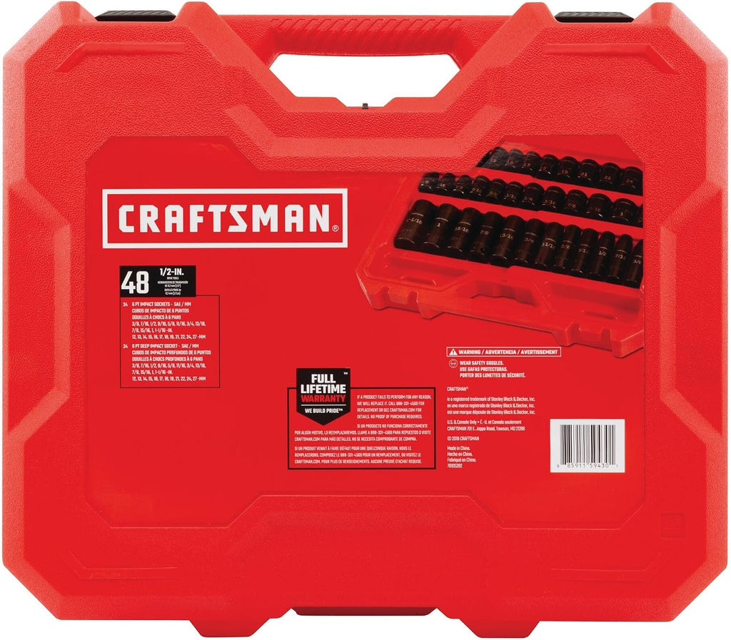 CRAFTSMAN Deep Impact Socket Set, SAE, 1/2-Inch, 48-Piece (CMMT16548)
