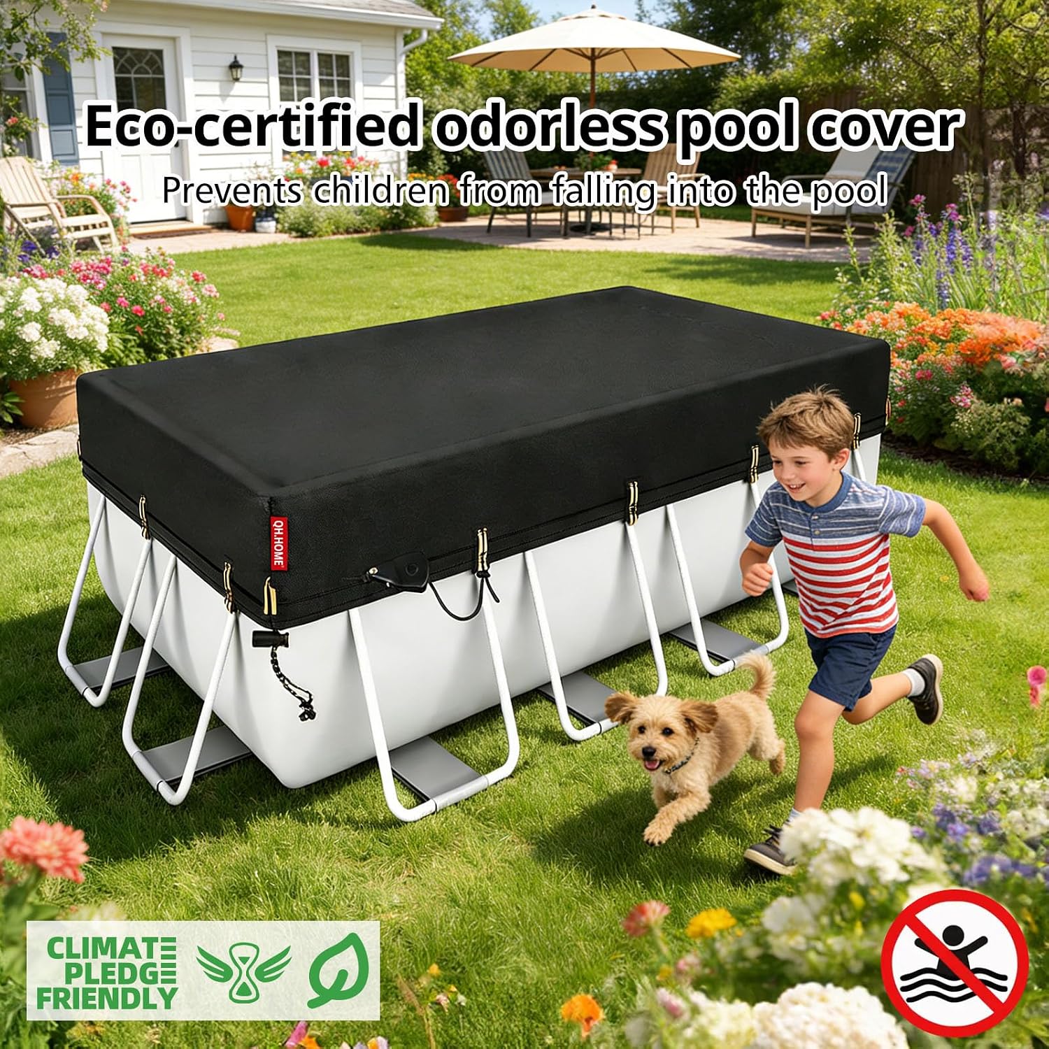 QH.HOME 16x32ft Rectangular Pool Cover,[Ultimate Windproof & Tear-Resistant Fabric],Snug Fit with Patented Ratchet & Weight Rings,Solar Pool Cover for Above Ground Pools, Blocks Leaves &Waterproof