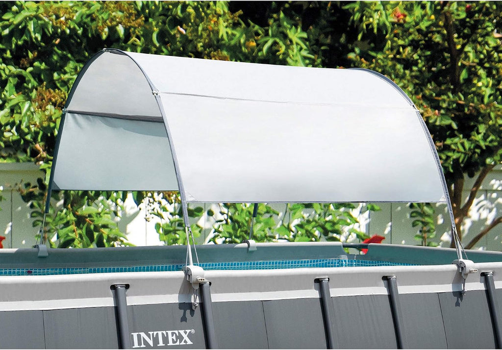 Intex 16 Foot by 42 inches Frame Rectangular Above Ground Swimming Pool Set with Filter Pump, Ladder, Ground Cloth, Protective Canopy, and Pool Cover