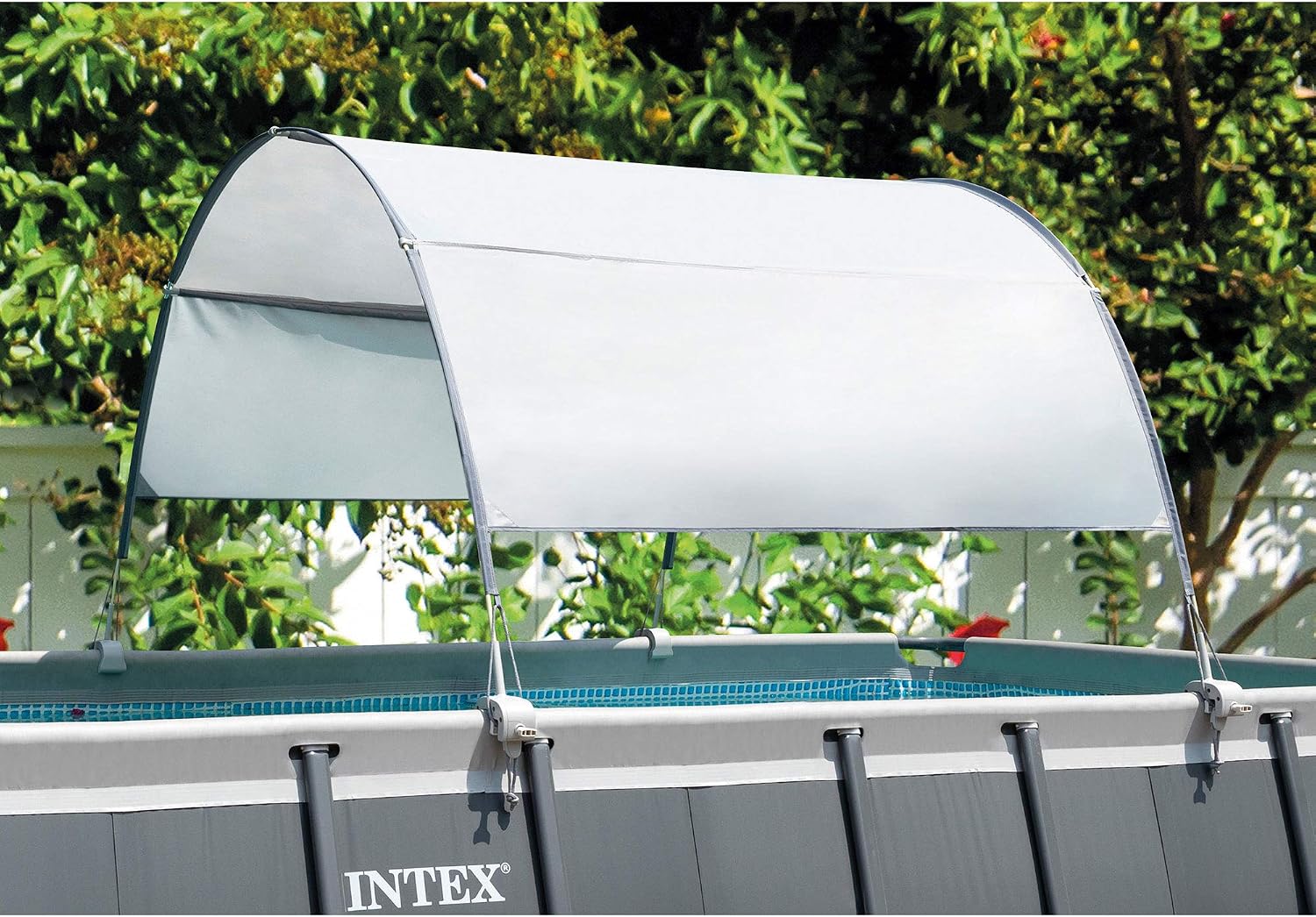 Intex 16 Foot by 42 inches Frame Rectangular Above Ground Swimming Pool Set with Filter Pump, Ladder, Ground Cloth, Protective Canopy, and Pool Cover