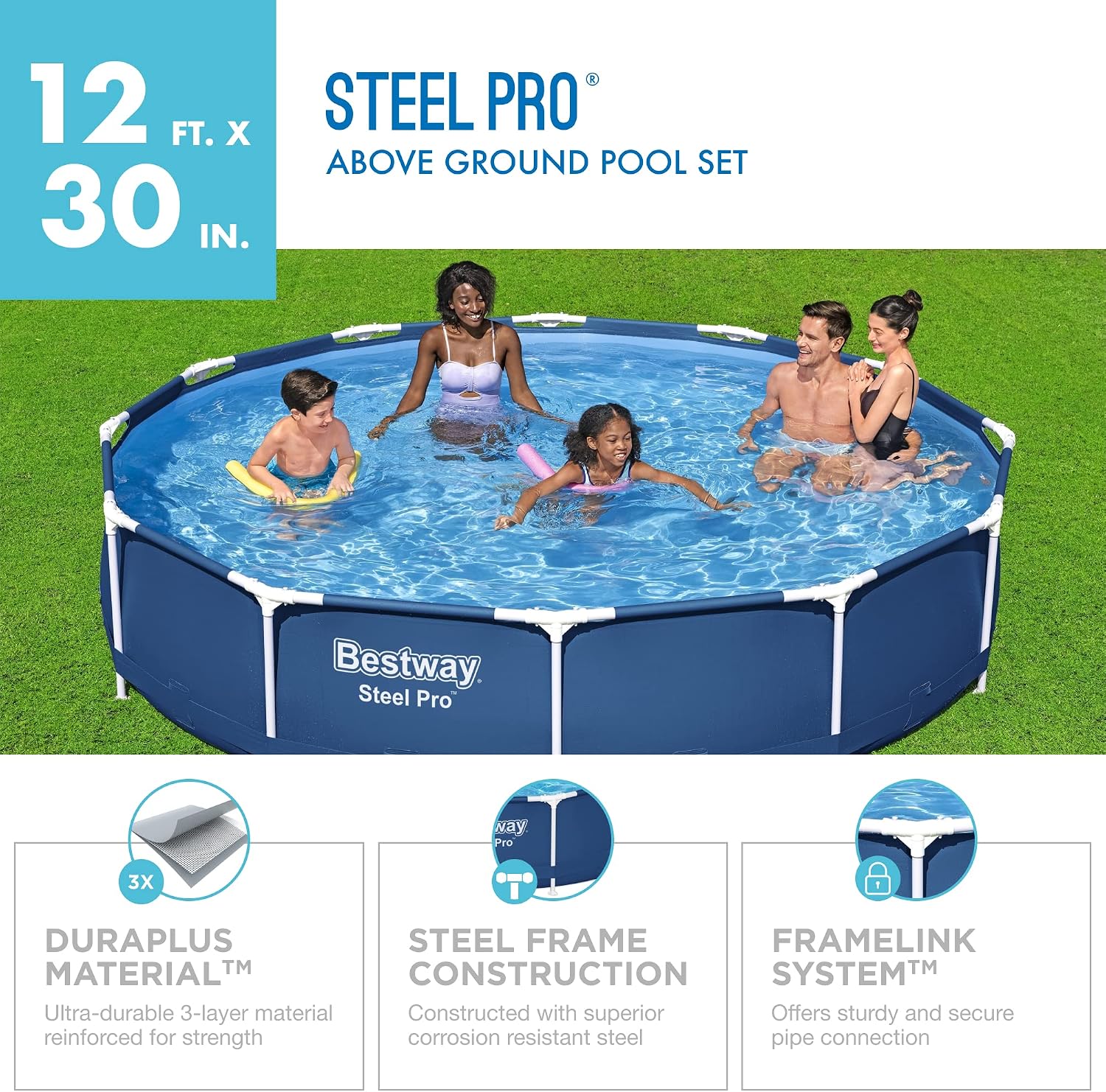 Bestway Steel Pro 12' x 30' Round Above Ground Pool Set | Includes 330gal Filter Pump