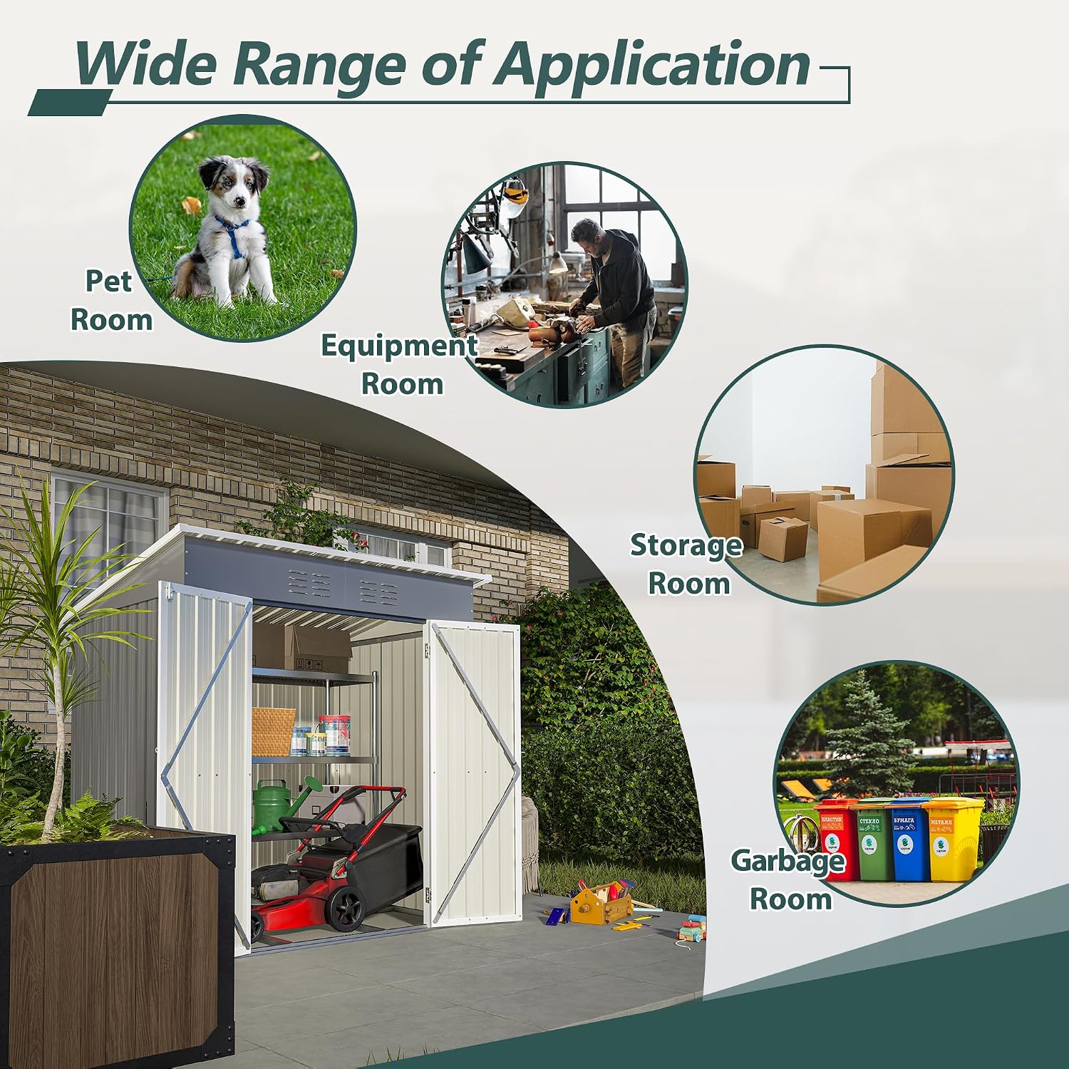 KEIKI Storage Shed 6x4 FT, Small Metal Tool Shed for Outdoor Storage, Galvanized Steel Garden Shed with Floor & Lockable Doors for Patio, Backyard, Lawn, Grey