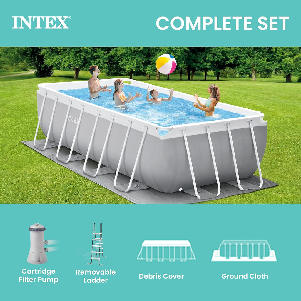 Intex 16 Foot by 42 inches Frame Rectangular Above Ground Swimming Pool Set with Filter Pump, Ladder, Ground Cloth, Protective Canopy, and Pool Cover