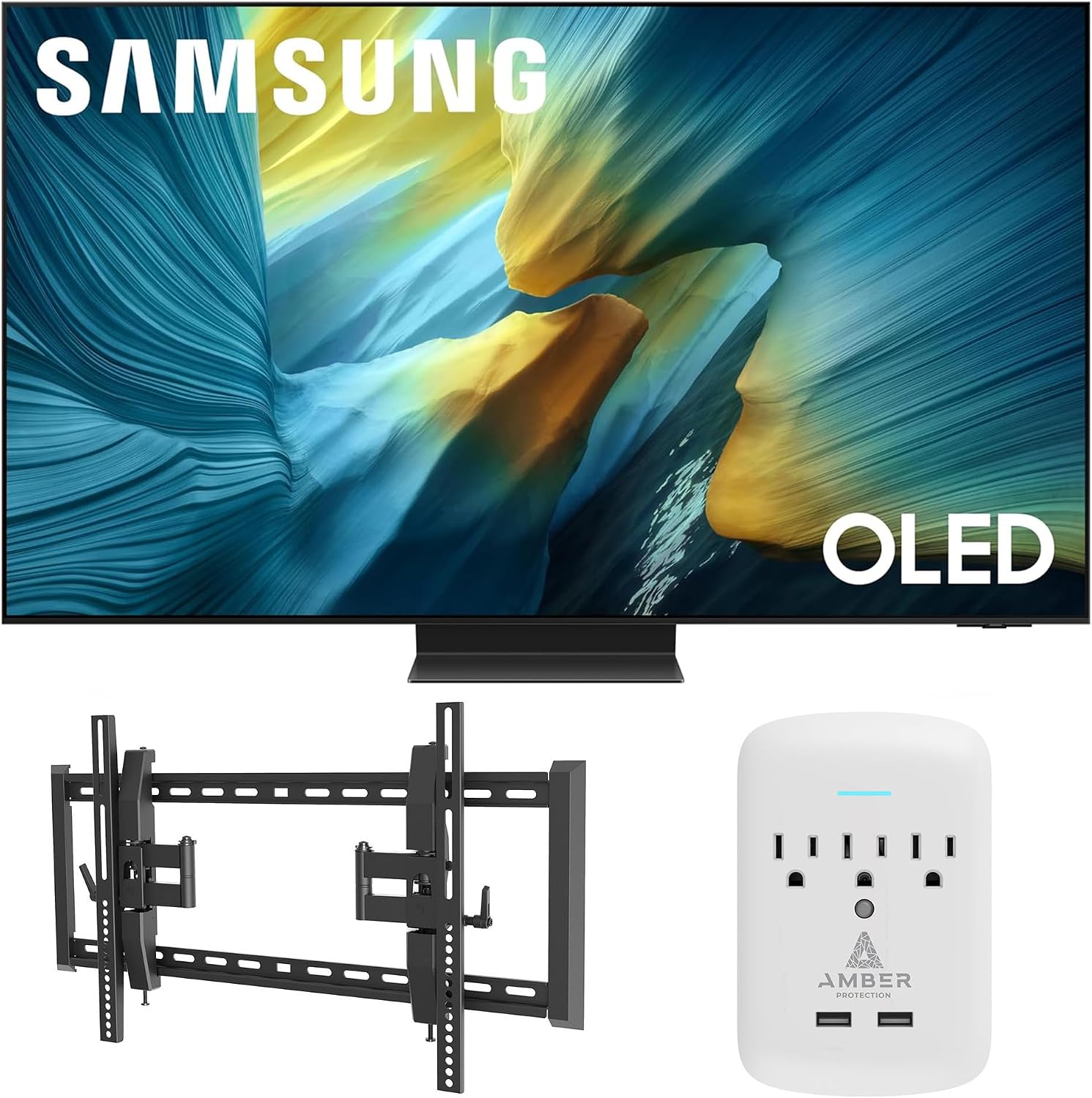 Samsung QN65S95FAFXZA 65 Inch OLED HDR Pro 4K Smart TV with a Walts TILT-EXTENSION-37-90 Tilt Mount for 37'-90' TVs and Amber Protection 3-Outlet-Surge Surge Protector (2025)