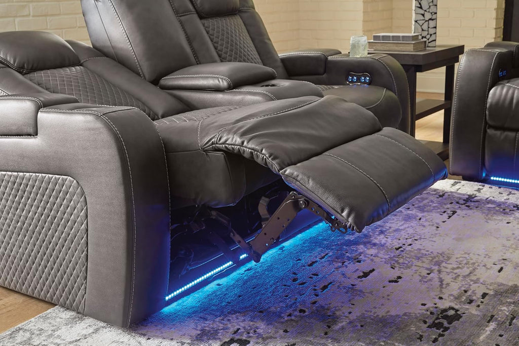 Signature Design by Ashley Fyne-Dyme Contemporary Power Reclining Sofa with USB Charging Ports and Adjustable Headrest, Brown