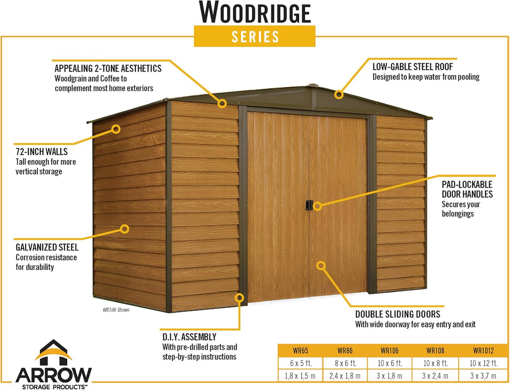 Arrow WR1012 Woodridge EG Steel Storage Shed, 10 by 12-Feet