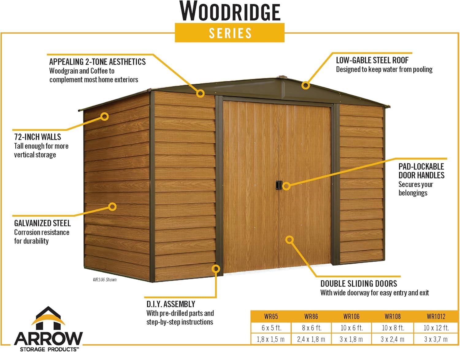 Arrow WR1012 Woodridge EG Steel Storage Shed, 10 by 12-Feet