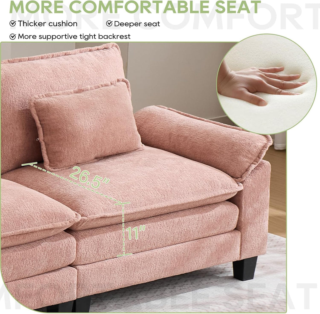 Oprisen 120' Modular Sectional Sofa, Comfy Cloud Couch Sectional Sofa with Ottoman, Chenille Sofa Sleeper Deep Seat Sofa with Throw Pillows for Living Room (Pink, 120'- U Shape)