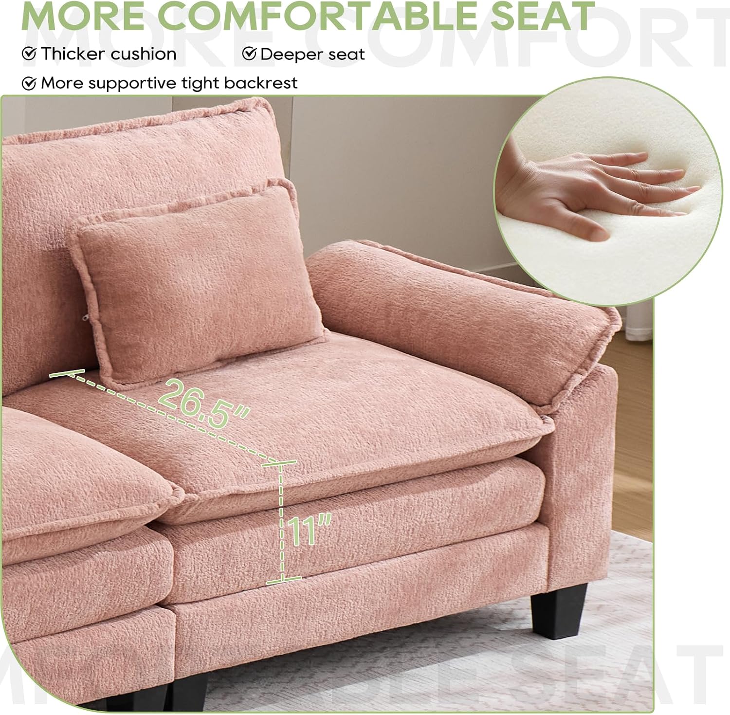 Oprisen 120' Modular Sectional Sofa, Comfy Cloud Couch Sectional Sofa with Ottoman, Chenille Sofa Sleeper Deep Seat Sofa with Throw Pillows for Living Room (Pink, 120'- U Shape)