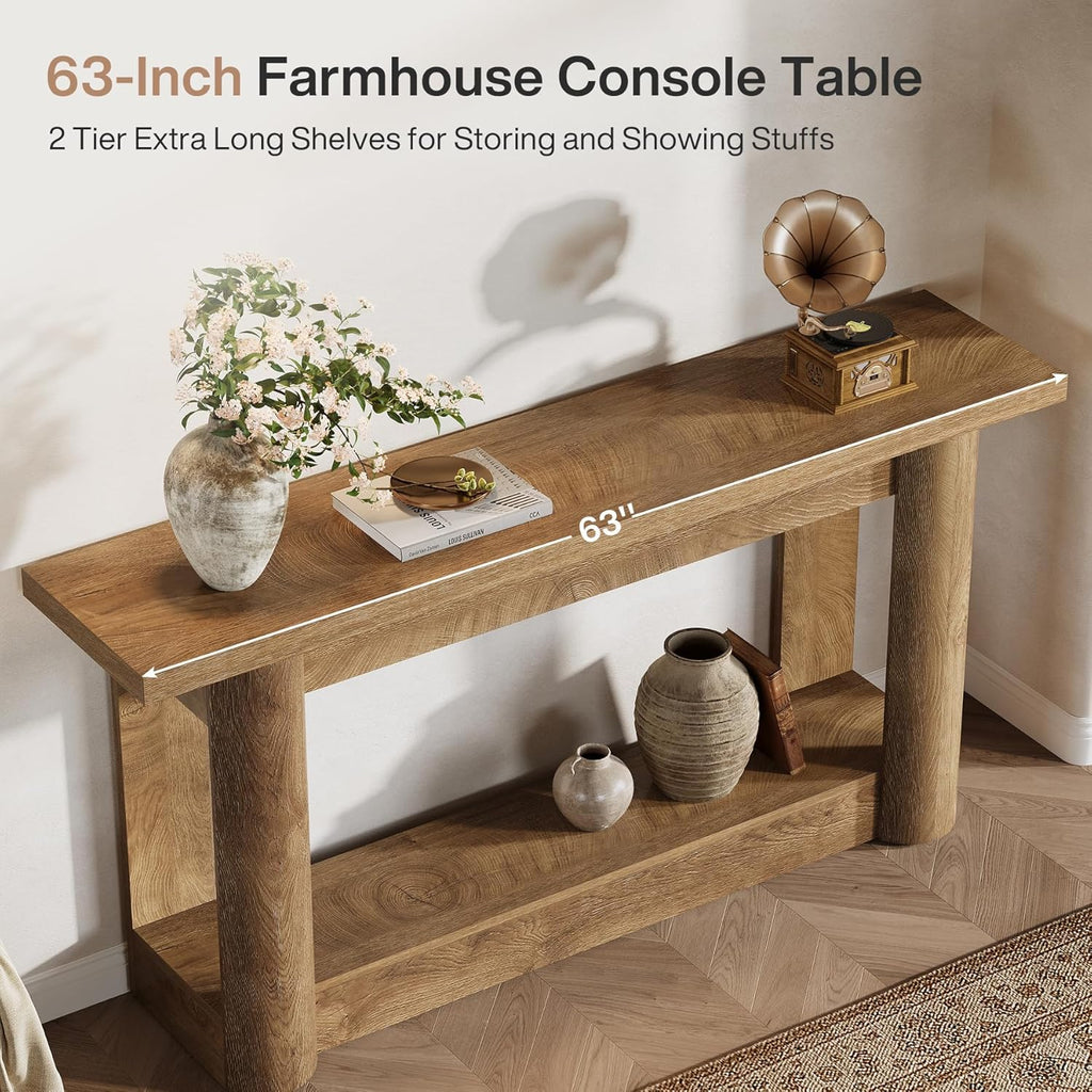 Tribesigns 63' Narrow Console Table, 2-Tier Storage Long Entryway Table, Sofa Foyer Furniture for Living Room, Entrance, Hallway, Light Brown