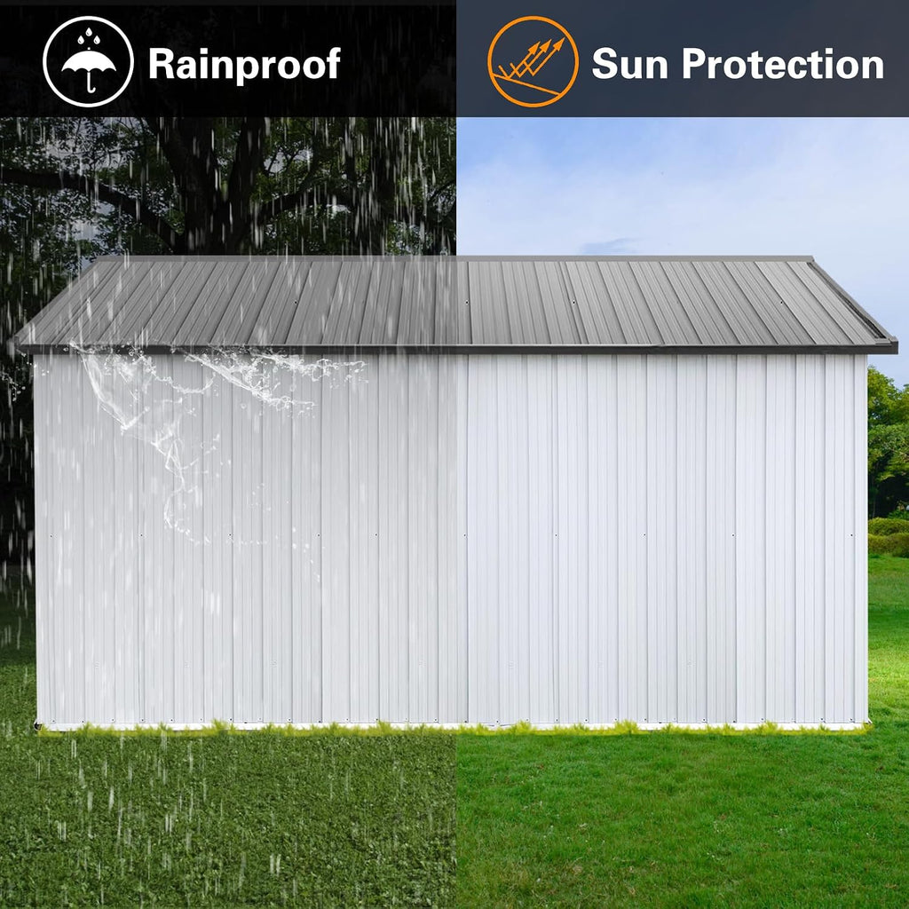 Ball & Cast 10x12 FT Outdoor Storage Shed,Metal Aluminum Waterproof Tool Sheds with Window,Heavy-Duty Sheds Unit w/Door and Vents,for Storing Bicycles,Lawnmowers,Barbeques,White+Grey