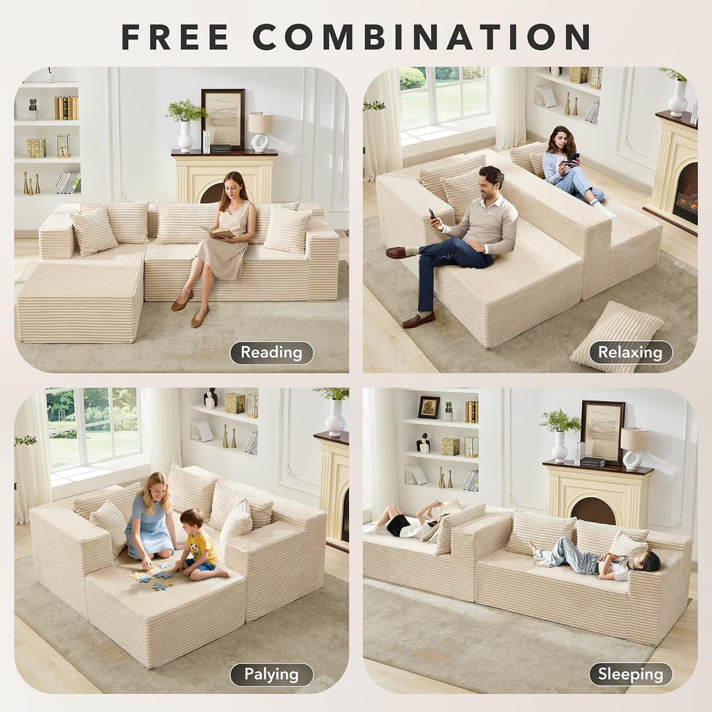 Modular Sectional Sofa Cloud Sectional Couch, 106' Comfy L Shaped Black Couches for Living Room,Oversized Sofa Sleeper with Deep Seat, No Assembly Required