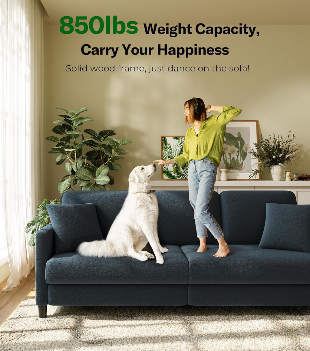 Welzona 83' Couches for Living Room, Teddy Sofa Couch, Comfy Sofas for Living Room, Tool-Free Setup Loveseat Sofa, All-Wood Love Seat Couches, Small Couch 2 Pillows Included, Blue Grey