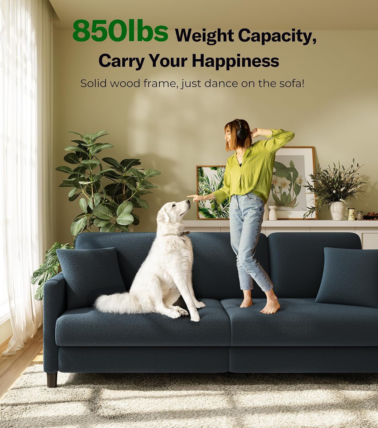 Welzona 83' Couches for Living Room, Teddy Sofa Couch with Storage Ottoman, L Shaped Couch with Movable Ottoman, Tool-Free Modular Sectional Sofa, All-Wood Sofas for Living Room 2 Pillows, Blue Grey