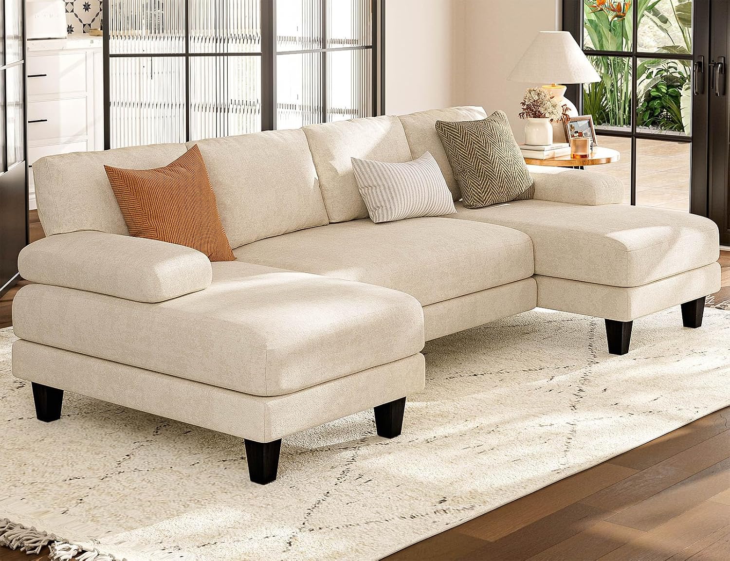 Txtin's U Shaped Sectional Couches for Living Room, 111 Inch Modular Sofa with Double Chaise, Large Lounge Couch for Apartment, Warm White