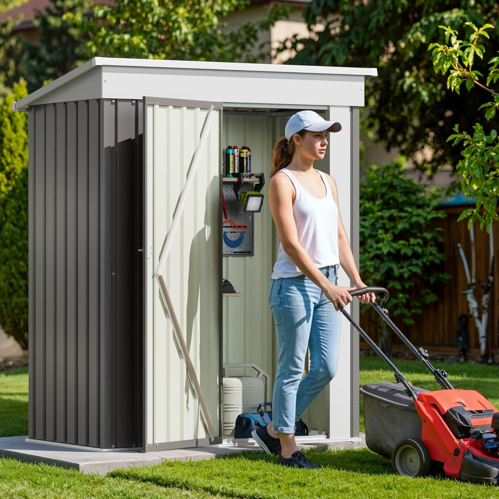 Devoko Outdoor Storage Shed 5 x 3 FT Lockable Metal Garden Shed Steel Anti-Corrosion Storage House with Single Lockable Door for Backyard Outdoor Patio (Gray)