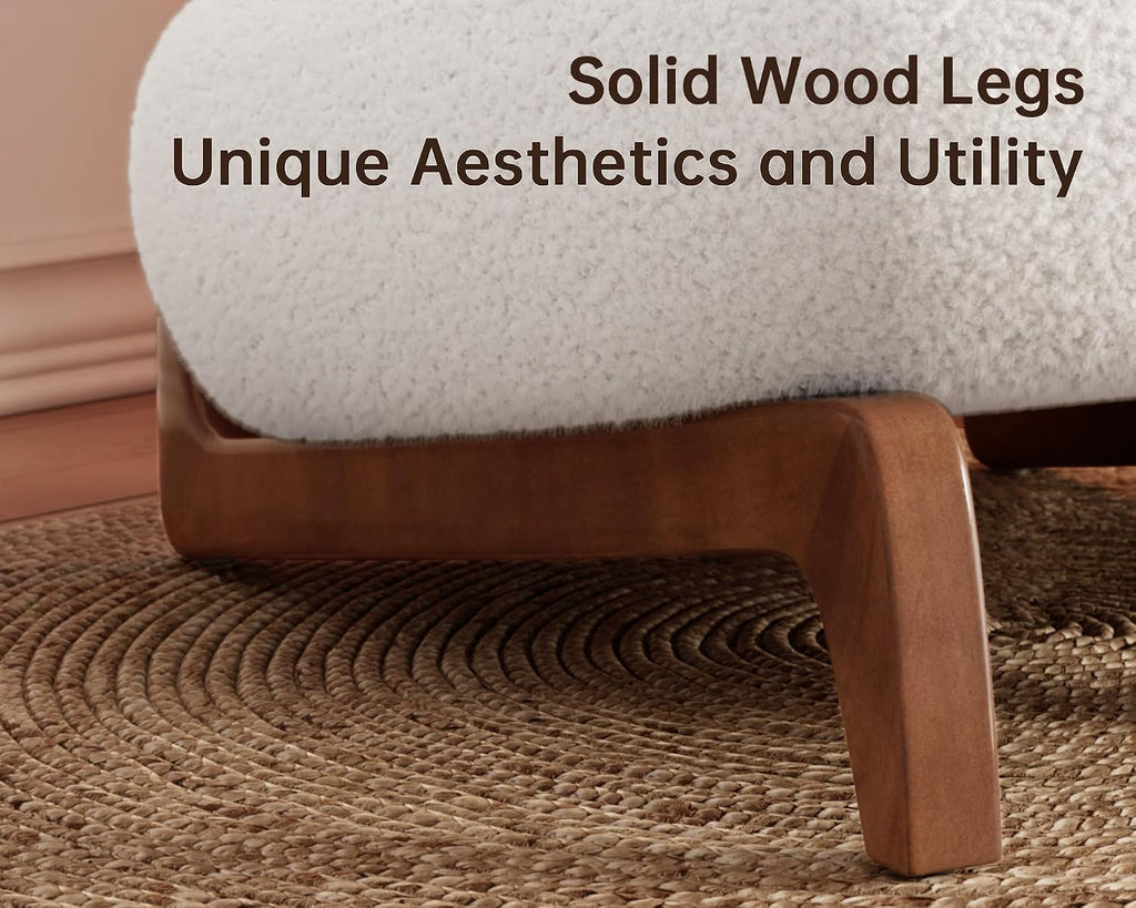 Morden Fort Modern Boucle Armless Accent Chair, Tilted Wood Legs, Thick Cushion, Lumbar Pillow, Off White, Living Room