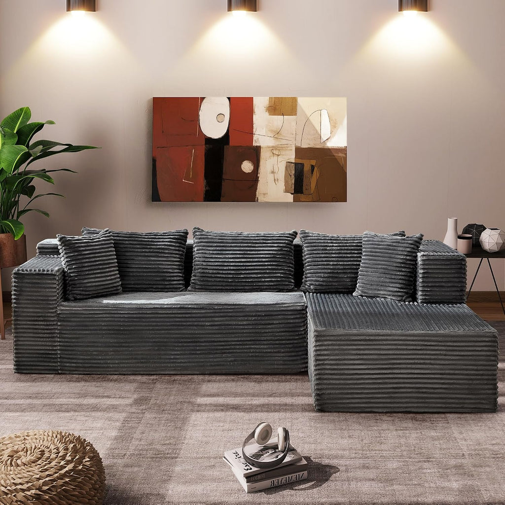 Modular Sectional Sofa Cloud Sectional Couch, 106' Comfy L Shaped Black Couches for Living Room,Oversized Sofa Sleeper with Deep Seat, No Assembly Required