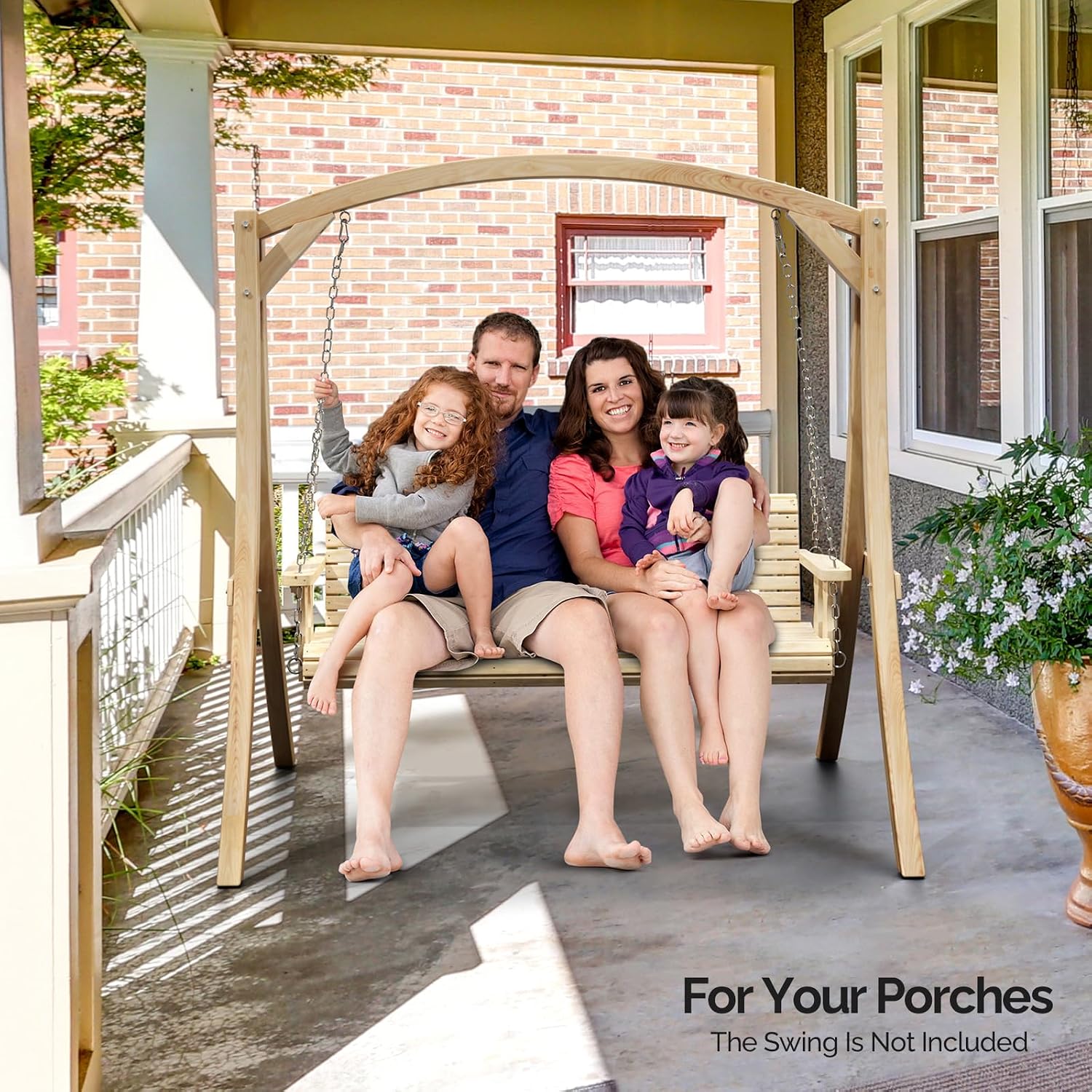 VINGLI 6.7FT Porch Swing Frame, 1000LBS Heavy Duty A-Frame Wooden Porch Swing Stand with Curved Arc Top for 5FT Porch Swing, Large Swing Hanger for Garden, Patio, Backyard & Indoor, Natural