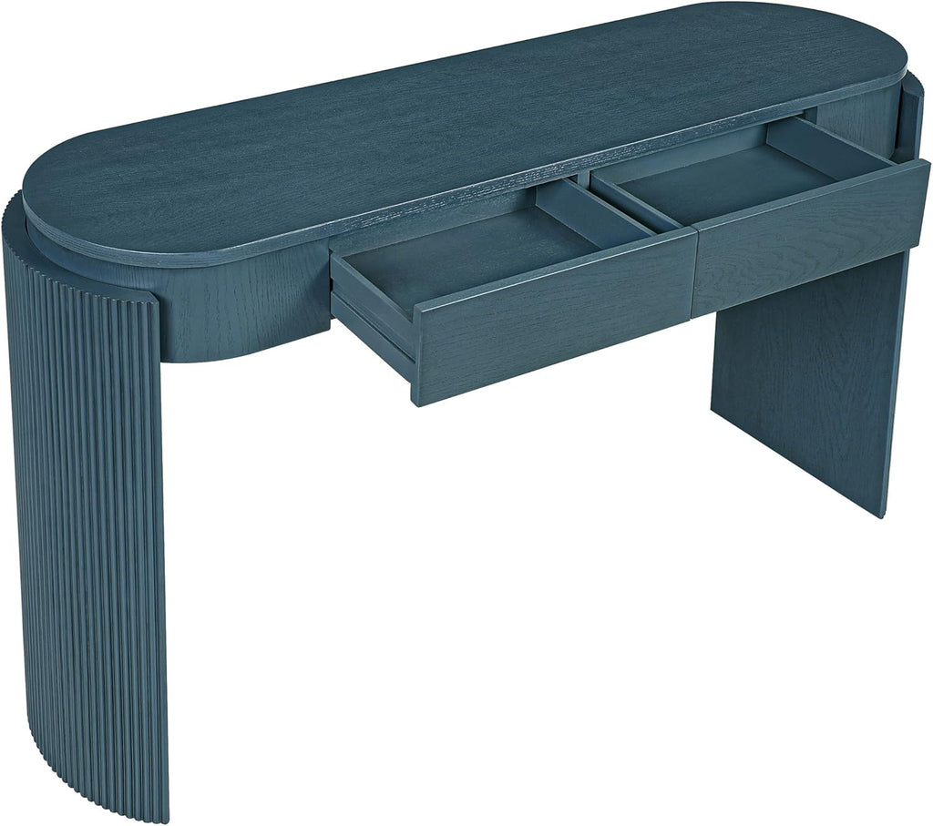 LKTART 55' Sofa Table with Oval Top and 2 Drawers, Entryway Console Table with Fluted Design for Hallway,Foyer,Entry and Living Room (Easy Assembled-Navy)