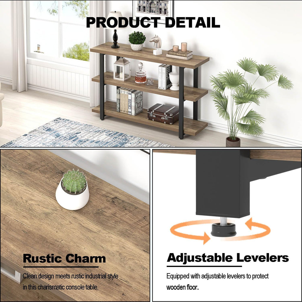 FOLUBAN Console Tables for Entryway, Modern Sofa Table with Storage Shelves for Living Room, Hallway, Entrance, or Behind Couch, Rustic Oak, 47 Inch
