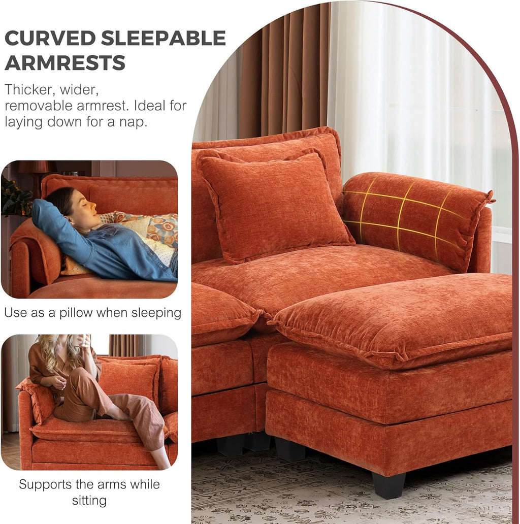 ELUCHANG Oversized 79' Modular Sectional Sofa, Comfy Cloud Couch for Living Room, L-Shaped Sofa with Ottoman, Apartment Couch, DIY Combination - Chenille Terracotta