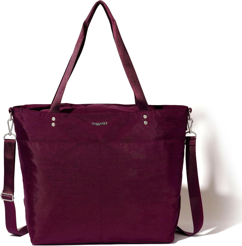 Baggallini Carryall Tote - Lightweight Nylon Zipper Top Weekender Travel Beach Bag w/Luggage Sleeve