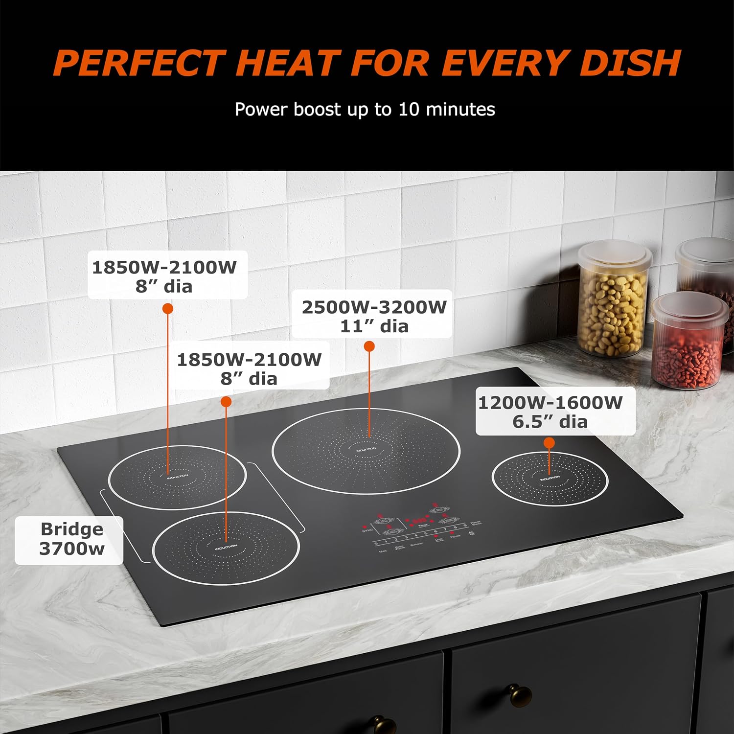 30 Inch Induction Cooktop 4 Burners, Flat Glass Top Electric Stove with Bridge-SYNC, 3 Preset Modes Booster, Timer, Pause, Child Lock, Drop in, 208~240V/40A, Black