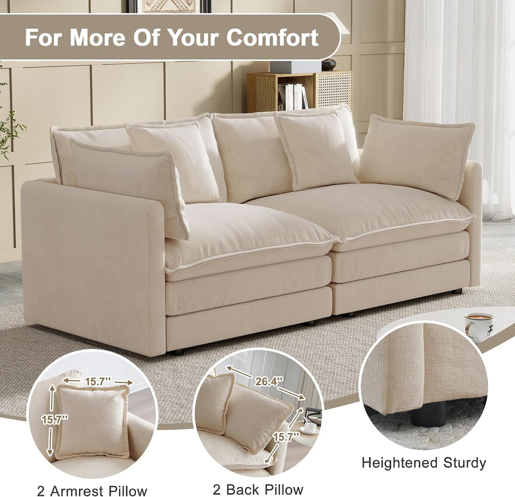 Modular Sectional Sofa, 76.7 Inch I-Shaped Cloud Sofa with Deep Seat Comfortable Chenille Sofa with Cushion Double Sectional Sofa for Living Room Apartment,Light Coffee