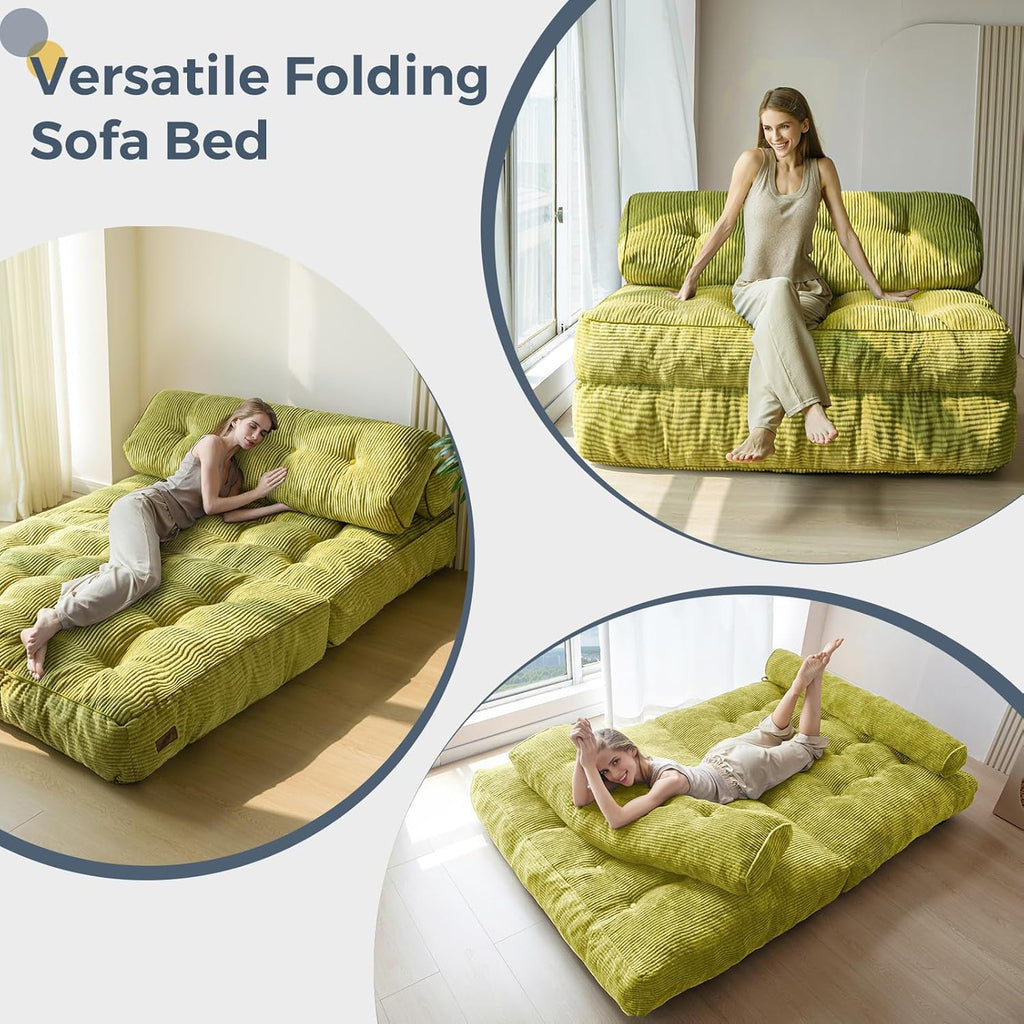 MAXYOYO Folding Sofa Bed, Convertible Sleeper Chair with Pilow Foldable Mattress with Back Support, Portable Fold Out Chair Bed for Living Room Bedroom, Green Double