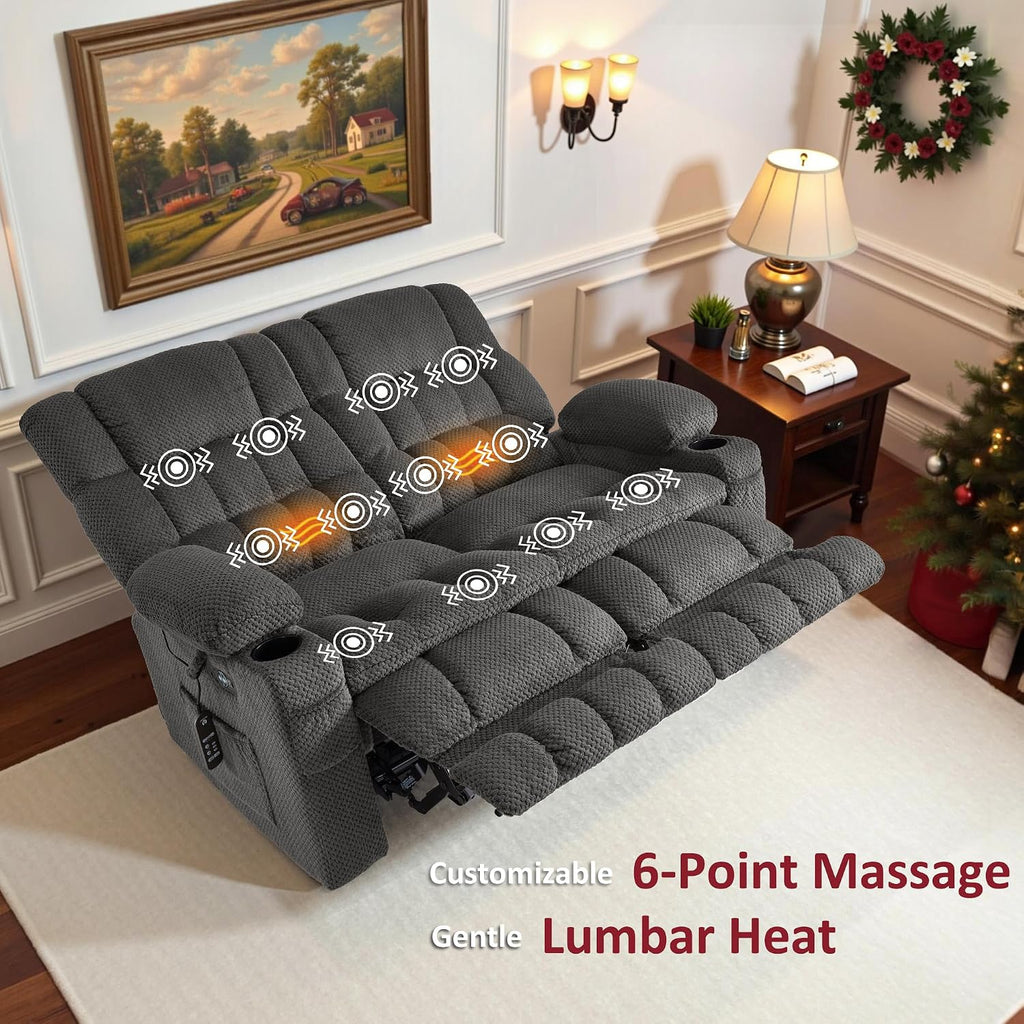 MCombo 80.7' W 3 Seater Power Reclining Sofa with Heat and Vibration Massage, Zero Gravity Recliner Sofa Couch with Drop Down Table for Living Room, Fabric 6316M10