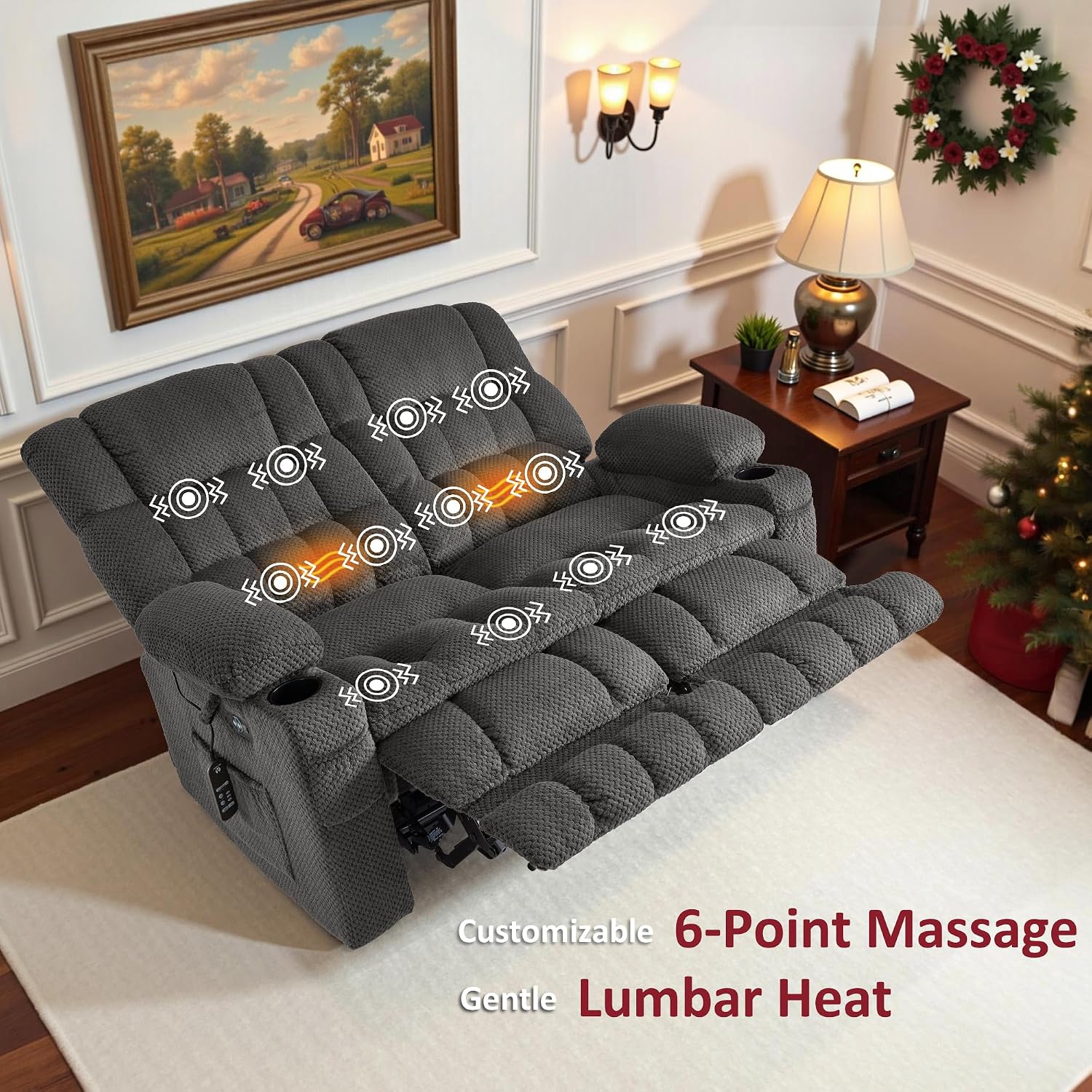 MCombo 80.7' W 3 Seater Power Reclining Sofa with Heat and Vibration Massage, Zero Gravity Recliner Sofa Couch with Drop Down Table for Living Room, Fabric 6316M10