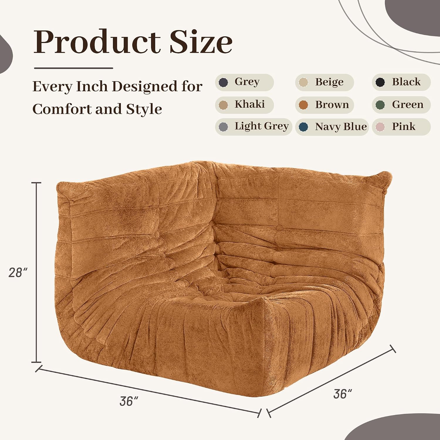 HABUTWAY Bean Bag Chair, Memory Foam Bean Bag Chairs for Adults, Fireside Corner Chair Lazy Floor Corner Sofa for Living Room, Bedroom, Dorm, Office (Brown)