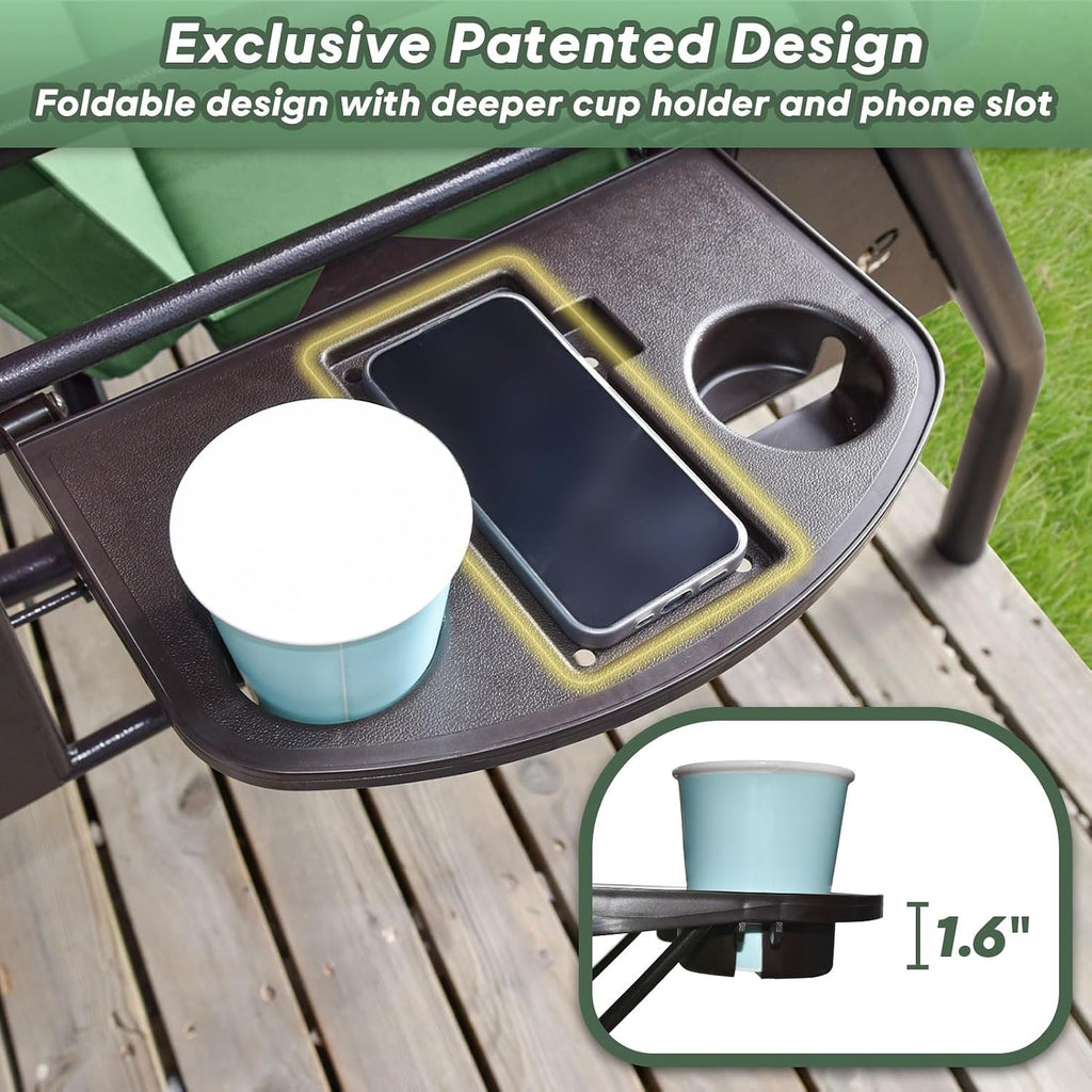 ZZW 3 Seat Outdoor Porch Patio Swing with Stand 800lbs 2-in-1 Convertible Swing Bed with Adjustable Canopy & Removable Cushion for Yard Garden Deck (Green, Round Tube)